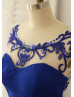 Beaded Royal Blue Chiffon Backless Prom Dress